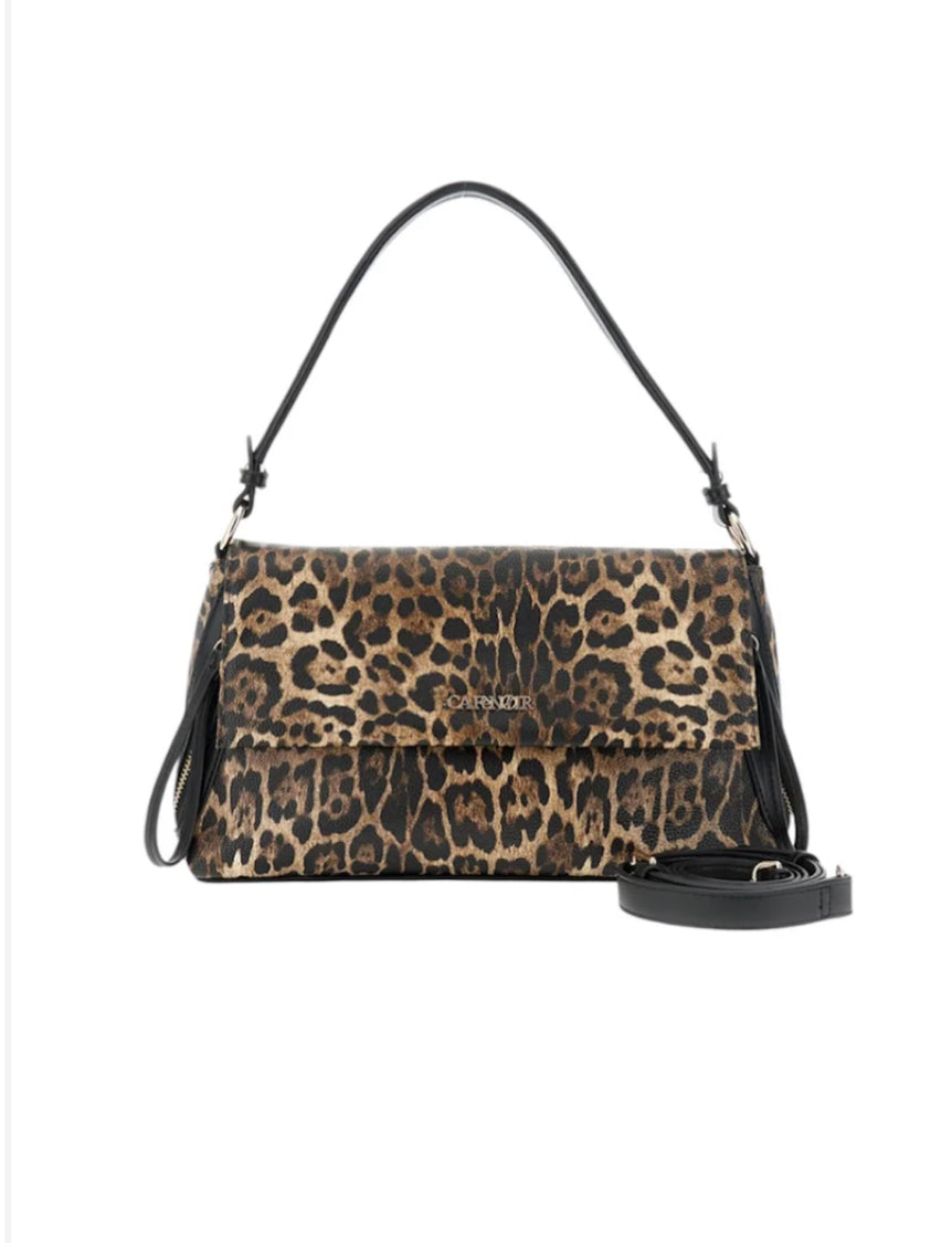 Borsa a spalla con stampa leopardo
