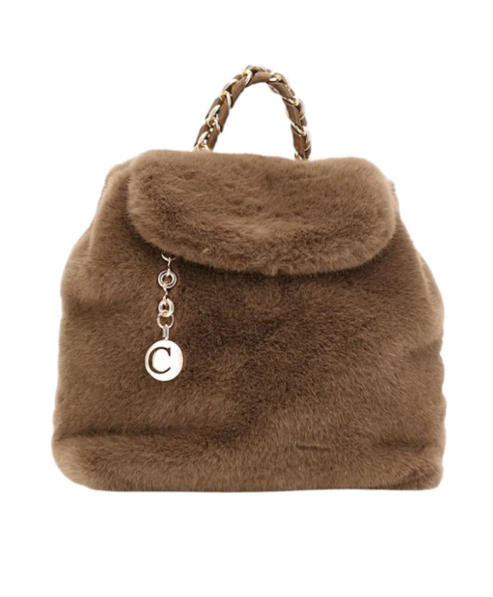 Zaino con dettaglio pelliccia e catena